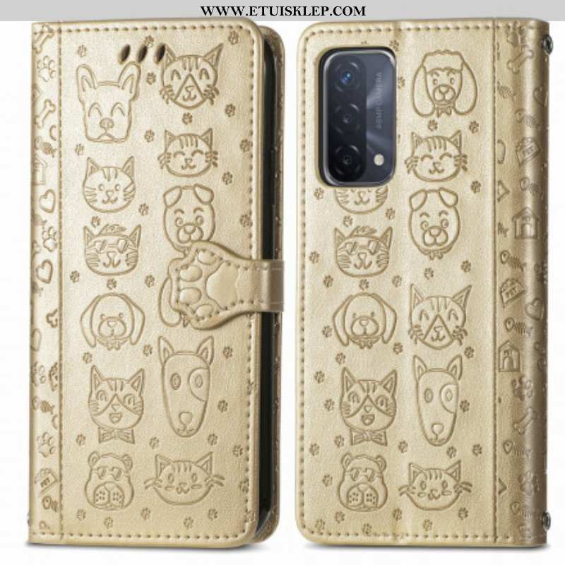 Etui Folio do Oppo A54 5G / A74 5G Animowane Zwierzęta